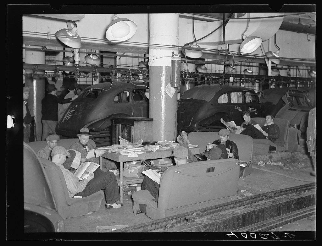 Workers inside a General Motors plant during the Flint sit-down strike.