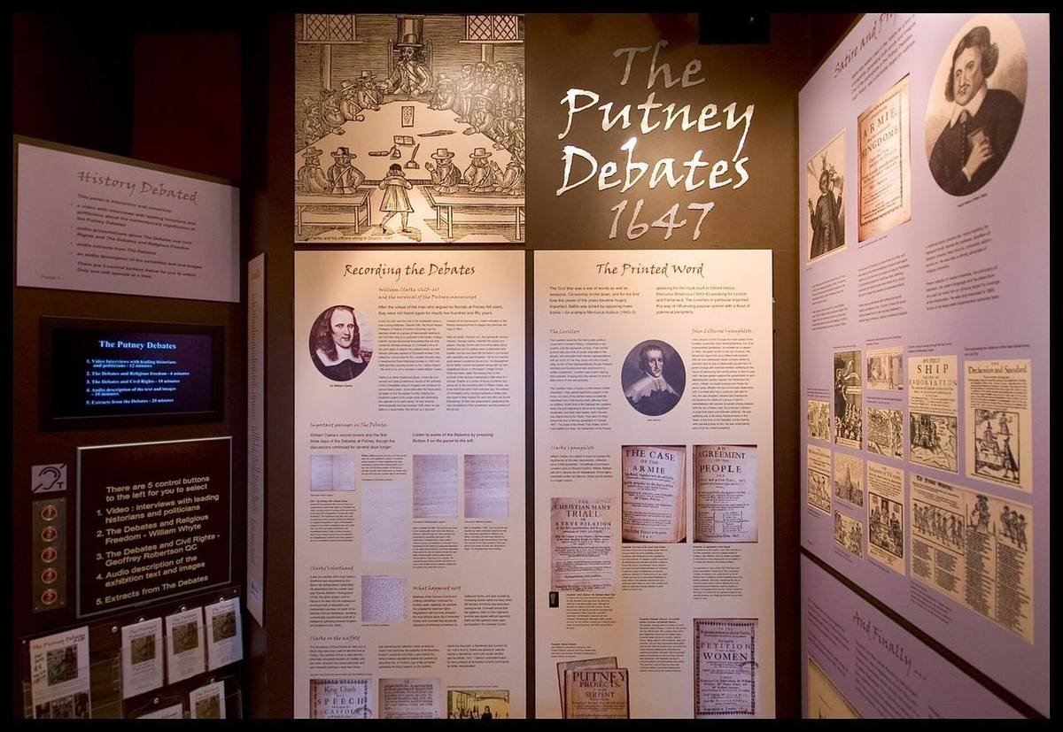 The permanent Putney Debates exhibition inside St Mary’s Church in Putney.