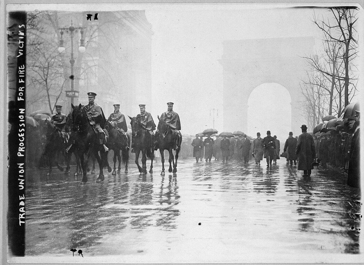 A trade union memorial procession for the victims of the Triangle Shirtwaist Factory fire in 1911.